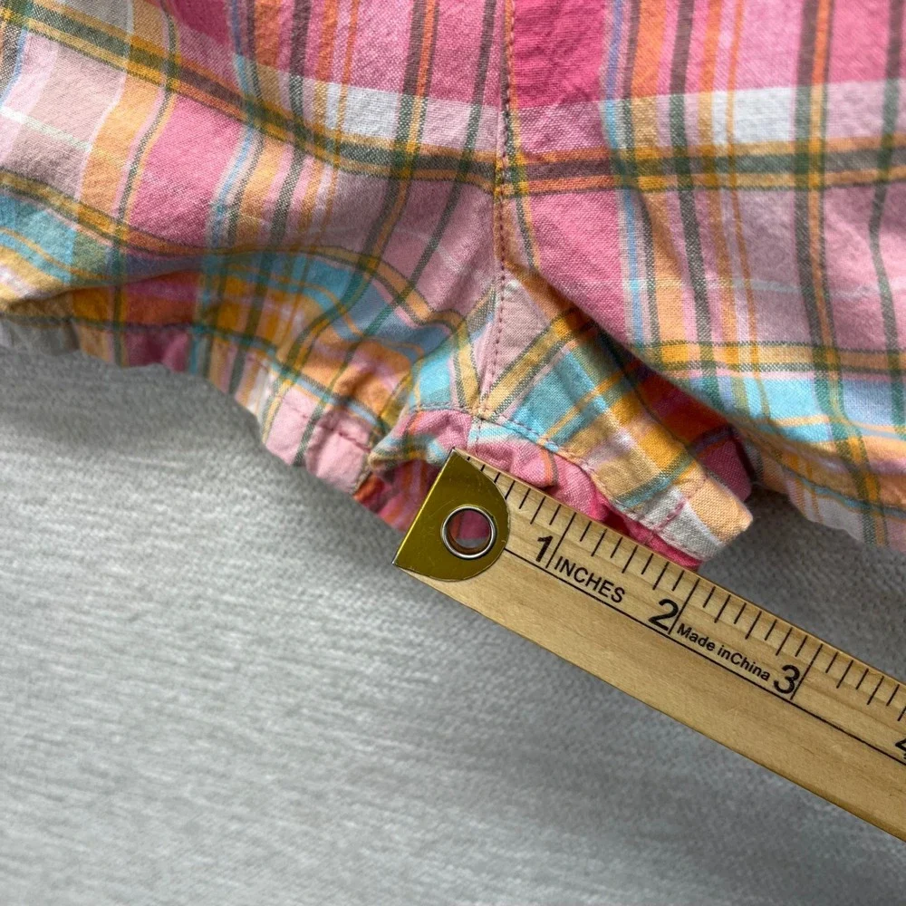 OshKosh B'gosh Girls Plaid Ruffle Romper VTG 90s Pink Elastic Waist Size 5